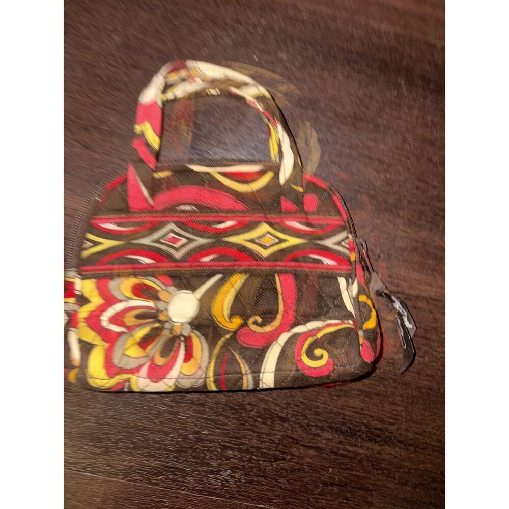 Vera Bradley Retired Puccini Mini Coin Purse / Micro Bag Floral Brown Red Yellow - Picture 9 of 13